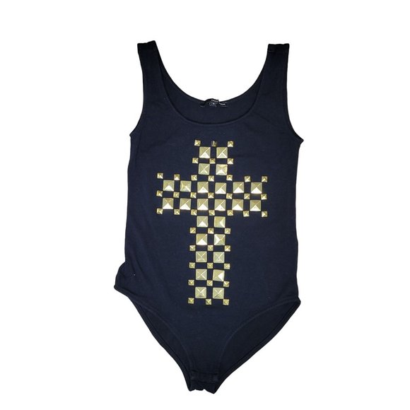 tally weijl studded cross bodysuit black gold size m - Picture 1 of 5